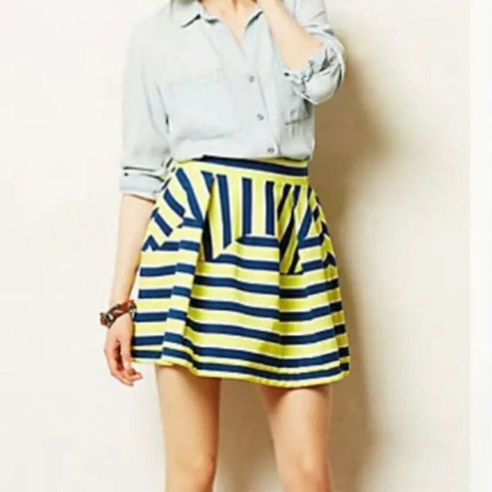 Anthropologie Swing Skater Skirt Navy/Yellow Dare to Dream Size Medium